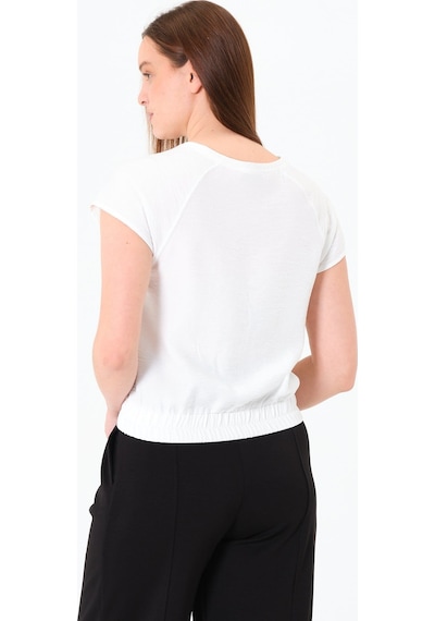 Sortie Collection Reglan Kollu Yazı Baskılı Beli Lastikli Bluz Ekru