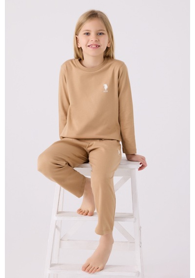 U.s. Polo Assn Kız Çocuk Kahverengi Pijama Takımı Kahverengi