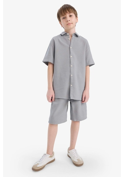 Defacto Erkek Çocuk Regular Fit Polo Yaka Dokulu Kısa Kollu Gömlek E7003a825hsgr265 Gri