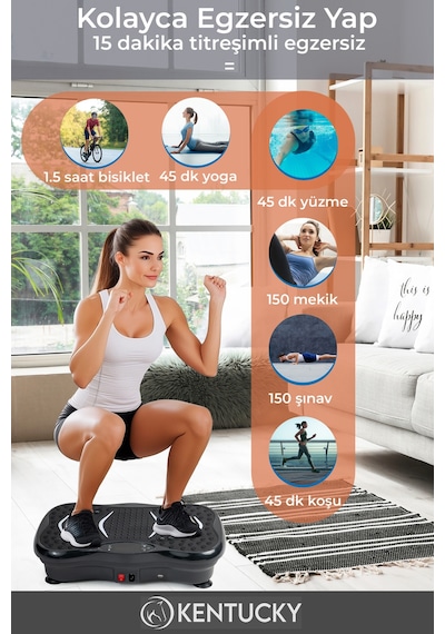 3d 5 Programlı Titreşimli Spor Kondisyon Fitness Egzersiz Aleti Vipration Plates Siyah Siyah