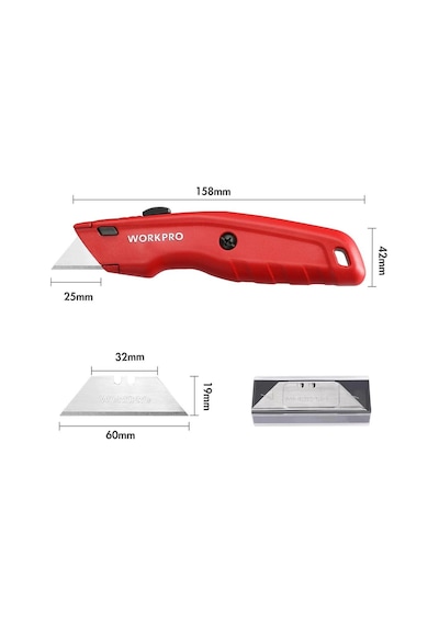 Workpro Wp213017 Ağır Hizmet Alüminyum Gövde Geri Çekilebilir Rötuş Maket Bıçağı + 3 Adet Yedek Bıça