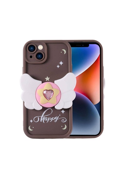 Apple Uyumlu iPhone 14 Kılıf Kamera Korumalı Figür Tasarımlı Zore Kapya Kapak Koyu Kahve
