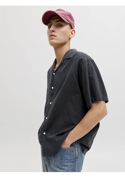 Jack & Jones Jjebreeze Lınen Blend Resort Shırt Siyah Erkek Gömlek 12288594