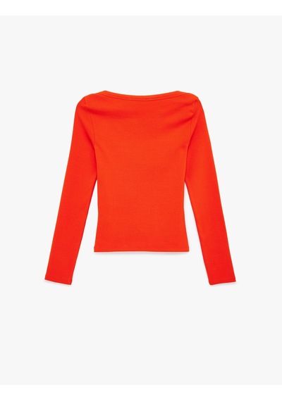 Koton Slim Fit Pamuklu Uzun Kollu Kayık Yaka Tişört Kırmızı 6sak50288ek Kırmızı