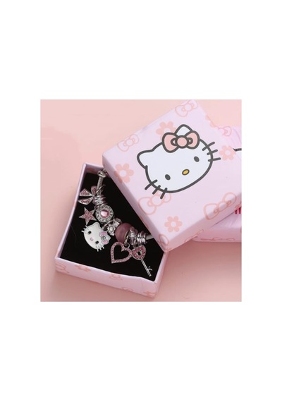 Lunarie Pembe Hello Kitty Figürlü Dolu Charm Kelepçe Bileklik Çok renkli