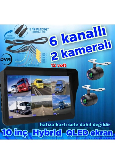 2 Adet Kelebek Kamera 6 Kanallı Qled Ekran 10'' Dvr Monitör 12 V