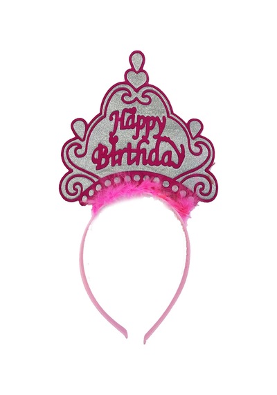 Parti Happy Birthday Neon Pembe Renk Doğum Günü Tacı 24x15 Cm 18+ Yaş