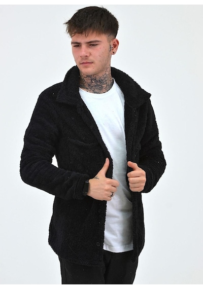 Beybun Boutique Unisex Peluş Polar Hırka Ceket Siyah