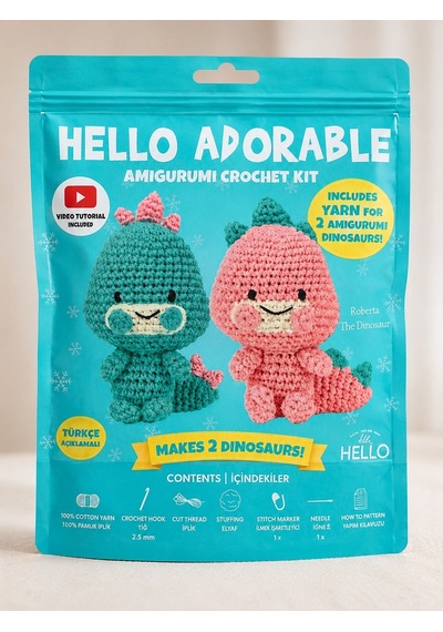 Bakgelal Hello Adorable Amigurumi Dinozor Yapım Kiti 2 Adet Sevimli Dinozor Bff, Türkçe Anlatımlı