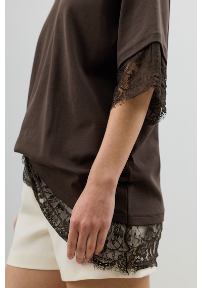 Antioch Dantel Detaylı Kadın T-shirt Kahve