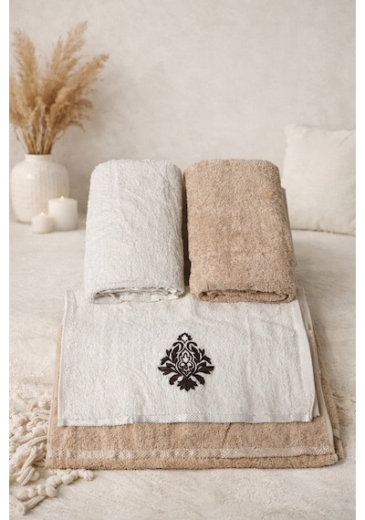 Yuenze 4 Lü Banyo Havlu Seti %100 Pamuk Hamam & Çeyiz Havlusu 1400 Gram Kalın 2 Renk