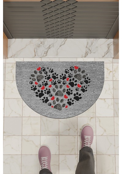 Rugmood Modern Dijital Paspas Gri Kalp Ve Patiler - Kapı Önü Paspası