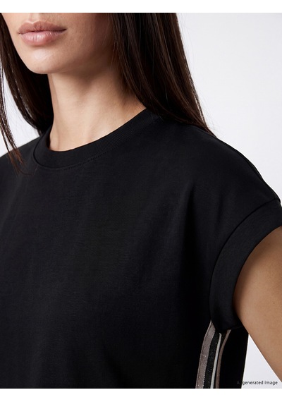 Lcw Everyday Siyah Şerit Detaylı Soft Touch Oversize Kadın Tişört
