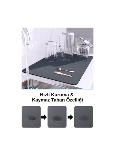 Kaymaz Tabanlı Çok Amaçlı Su Emici Sihirli Tezgah Üstü Bulaşık Yıkama Kurulama Kurutma Matı Belirtil Diğer