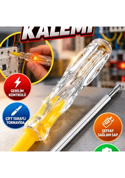 Çift Taraflı Şeffaf Saplı Elektrik Kontrol Kalemi Tornavida