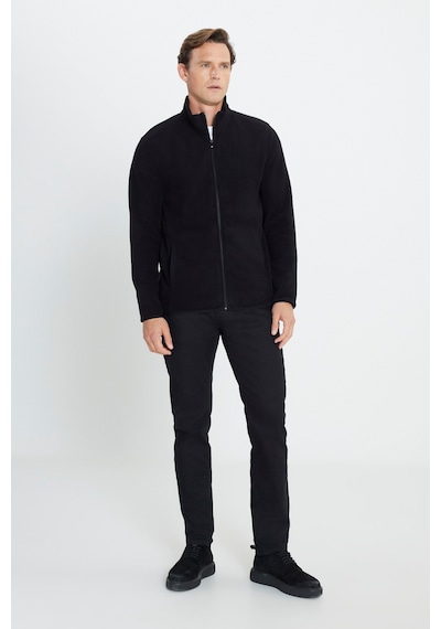 AC&Co / Altınyıldız Classics Erkek Anti-pilling Tüylenme Yapmayan Standart Fit Bato Yaka Sweatshirt Polar Ceket Siyah