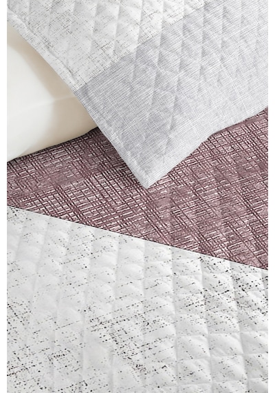 Geometrik Gri Genç Odası Tek Kişilik Pike Takımı - Pudra Modern 160x220 Cm Kapitone Yatak Örtüsü Masalsı Örtü Uyumu