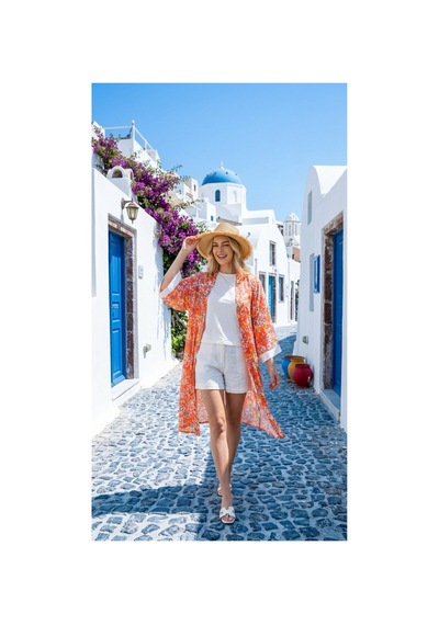 Lila Mare Pamuk Vual Kumaşlı Handmade Homewear & Beachwear Kimono Renkli Renkli