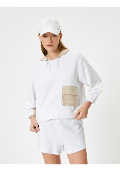 Koton Kapüşonlu Sweatshirt Cep Detaylı Standart Kesim Beyaz 4sak10424ek Beyaz