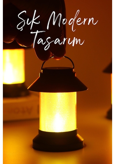 3lü Led Mum Sokak Lambası Tip Kulplu Dumansız Pilli Alevli Dekoratif Yapay Mum Işıldak Siyah 1036-9
