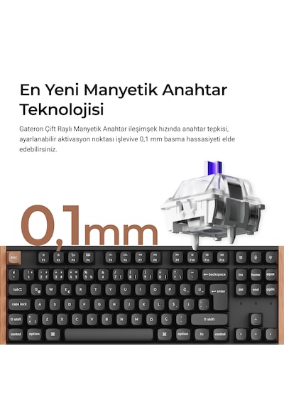 Keychron K8 He Kablosuz Manyetik Anahtar Özel Klavye Gateron Çift Raylı Manyetik Anahtar K8h-f1-tr