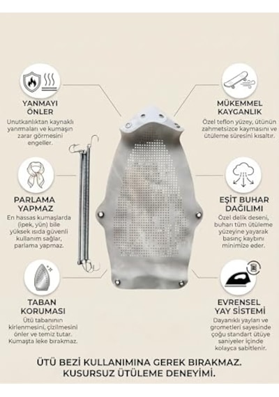 Tr Yanmaz Yapışmaz Teflon Ütü Altlığı, Parlama Önleyici, Hassas Kumaş Koruyucu Ütü Çarığı, Yaylı Montaj, Diğer