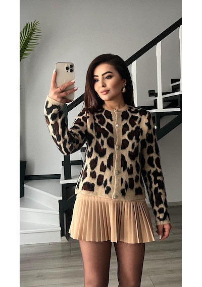 Leopar Desen Şardonlu Hırka Leopar