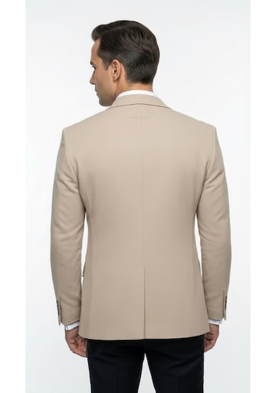 Plus Scorpion Erkek Slim Fit Ceket Likralı Fitilli Kumaş, Çift Düğmeli Tek Yırtmaçlı Modern Tasarım Vizon