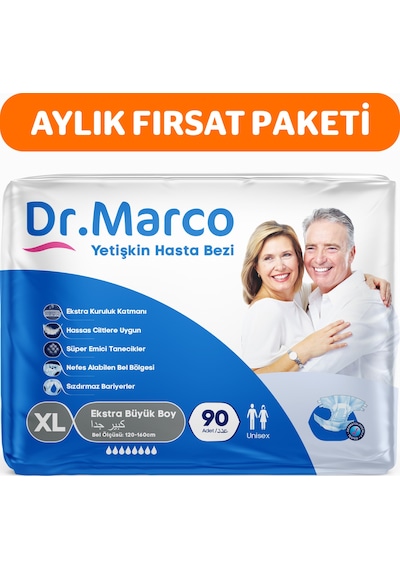 Dr.marco Yetişkin Bel Bantlı Hasta Bezi Large 3 Paket 90 Adet XL