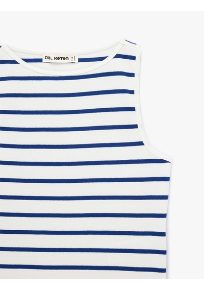 Koton Pamuklu Çizgili Slim Fit Kayık Yaka Kolsuz Bluz Lacivert Çizgili 6sal30319ık