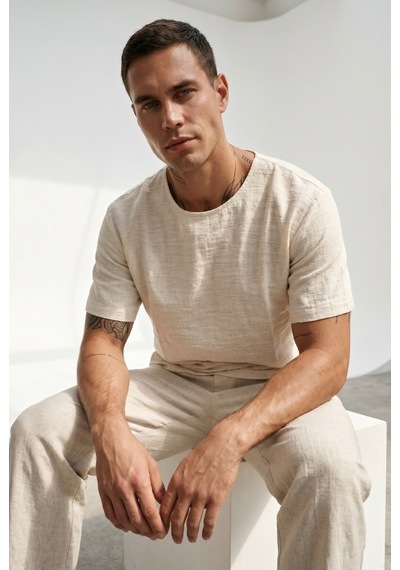 Combattente Exclusive Products Kısa Kol Oversize Müslin Erkek Tshirt - 2026 Erkek Tişört Kreasyonu Ekru