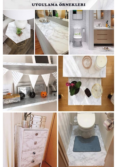 Technojet Kendinden Yapışkanlı Mermer Desenli Mutfak Banyo Tezgah Duvar ve Masa Kaplama (60cmx100cm)