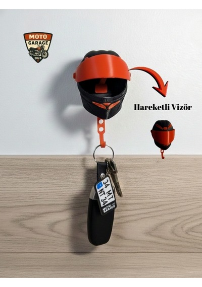 3d Baskı Hareketli Vizörlü Kask Anahtar Askılığı Kırmızı Siyah Motor & Motosiklet Severlere Özel