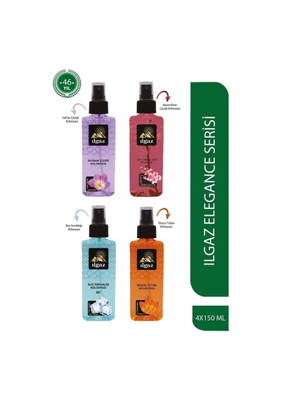 Ilgaz 80 Derece Buz Ferahlığı + Safran Çiçeği + Tütün + Japon Kiraz Çiçeği Kolonyası Sprey 4 x 150 ML