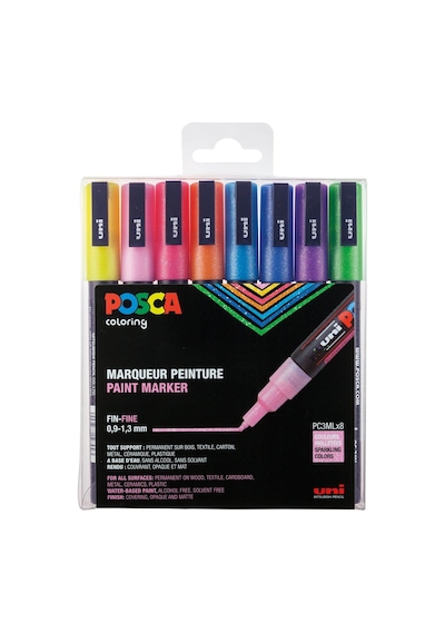 Uni Posca 0.9-1.3 Su Bazlı Poster Markörü Simli Renk 8'li