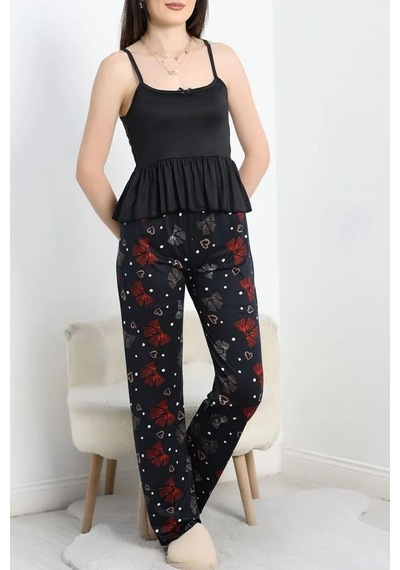 Seka Store Seka Milan İp Askılı Fırfırlı Pijama Takım Siyahkırmızı - 70186.1857. Çok Renkli Seka Store Seka Milan İp Askılı Fırfırlı Pijama Takım Siyahkırmızı - 70186.1857. Çok Renkli