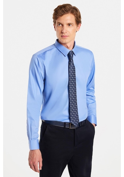 Tudors Erkek Slim Fit Non-ıron Pamuklu Doğa Dostu Ekoteks Belgeli Ütü Gerektirmez Mavi Gömlek-32994 Mavi