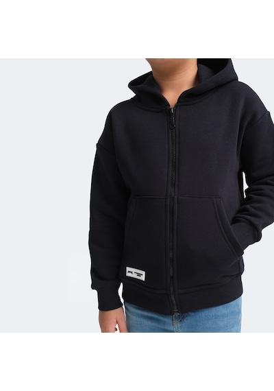Slazenger LEKAN Çocuk Fermuarlı Kapüşonlu Cepli Lacivert Sweatshirt