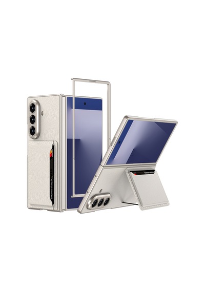 Kilifone - Galaxy Z Fold 7 Uyumlu - Kılıf Suni Deri Arka Yüzey Kartlıklı Kıpta Silikon Kapak - Gri - T38540 Gri