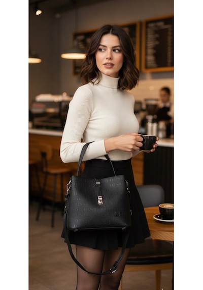 Just Polo Kadın Ters Kilit Çıtçıt Kapama Arkası Cepli El Çantası 21x23cm Kum