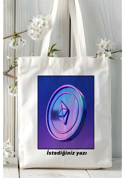 Art Hediye Etherium Baskılı Bez Çanta Omuz Çantası Kişiye Özel Desen 5 Çok Renkli