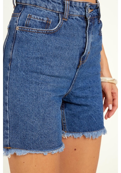 Tudors Kadın Regular Fit Klasik Kesim Pamuklu Mavi Jean Kot Şort-39917 Mavi