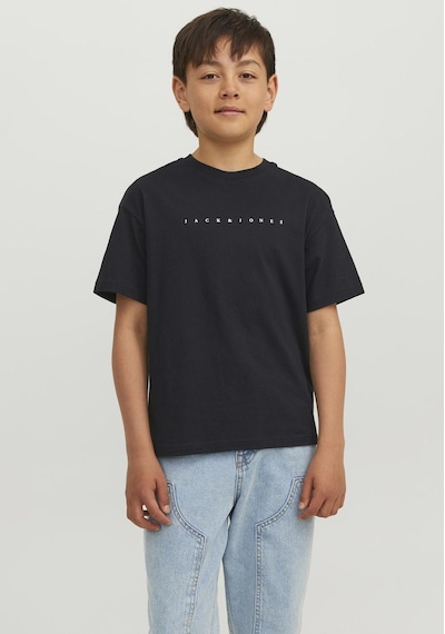 Jack & Jones Kisa Kollu Logo Baskili Tisört - Çocuk 12237435 Black Siyah