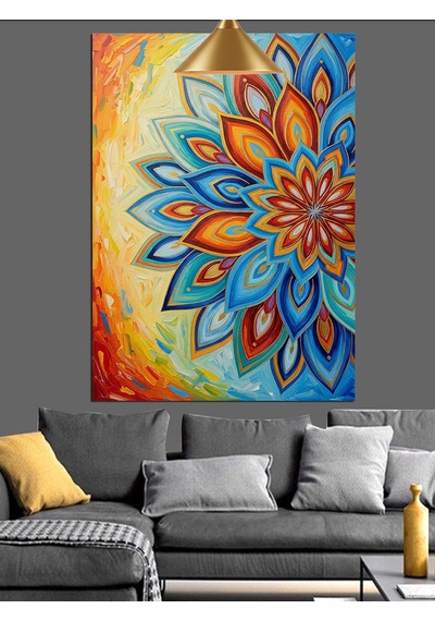 Çiçekli Mandala Soyut Sanat Dekoratif Kanvas - Mdf Ahşap Tablo