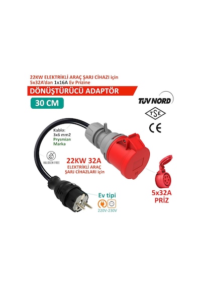 Hgsşarj 5x32a 380v-450v İle Çalışan Cihazınızı, 220v Ev Tipi Prize Bağlar. Elektrikli Araç Şarj Kablosu Dönü Genel