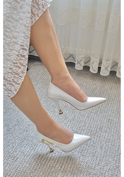 Asmi Shoes Kadın Jenny Beyaz Rugan Stiletto Topuklu Ayakkabı