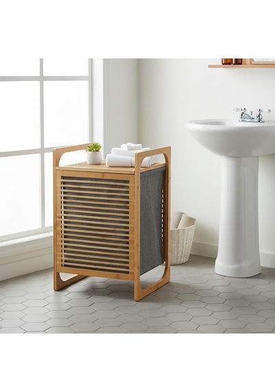 Deconox Doğal Bambu Çamaşır Sepeti 40x35x60 Cm - İçi Bezli, Kapaklı Ve Hasır Kulplu Ahşap Kirli Sepeti Diğer