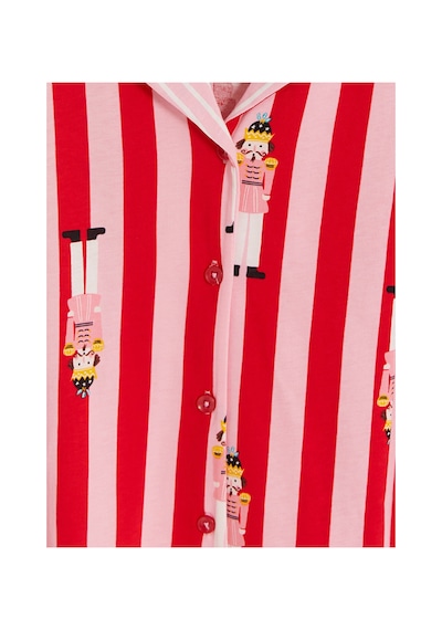 Lcw Young Pembe Gömlek Yaka Desenli Kadın Pijama Takım