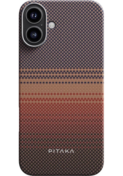 Apple Uyumlu iPhone   16 Plus Kılıf   Magsafeli Aramid Fiber Pitaka Tactile Woven Sunset-moonrise Serisi Sunset
