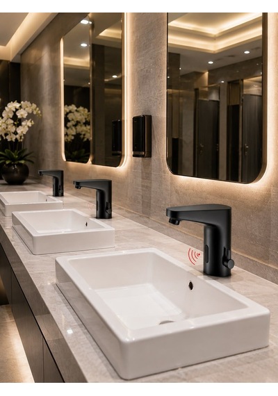 Stilla Çift Su Fotoselli Siyah Lavabo Bataryası Acar 01.02.206s Altın